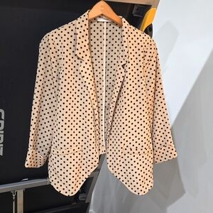 Lush open front light weight blazer jacket tan with black polkadots size L